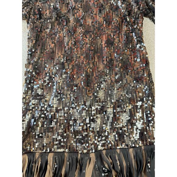 Sequin Fringe Mini Dress - Black and Brown - Picture 4 of 7